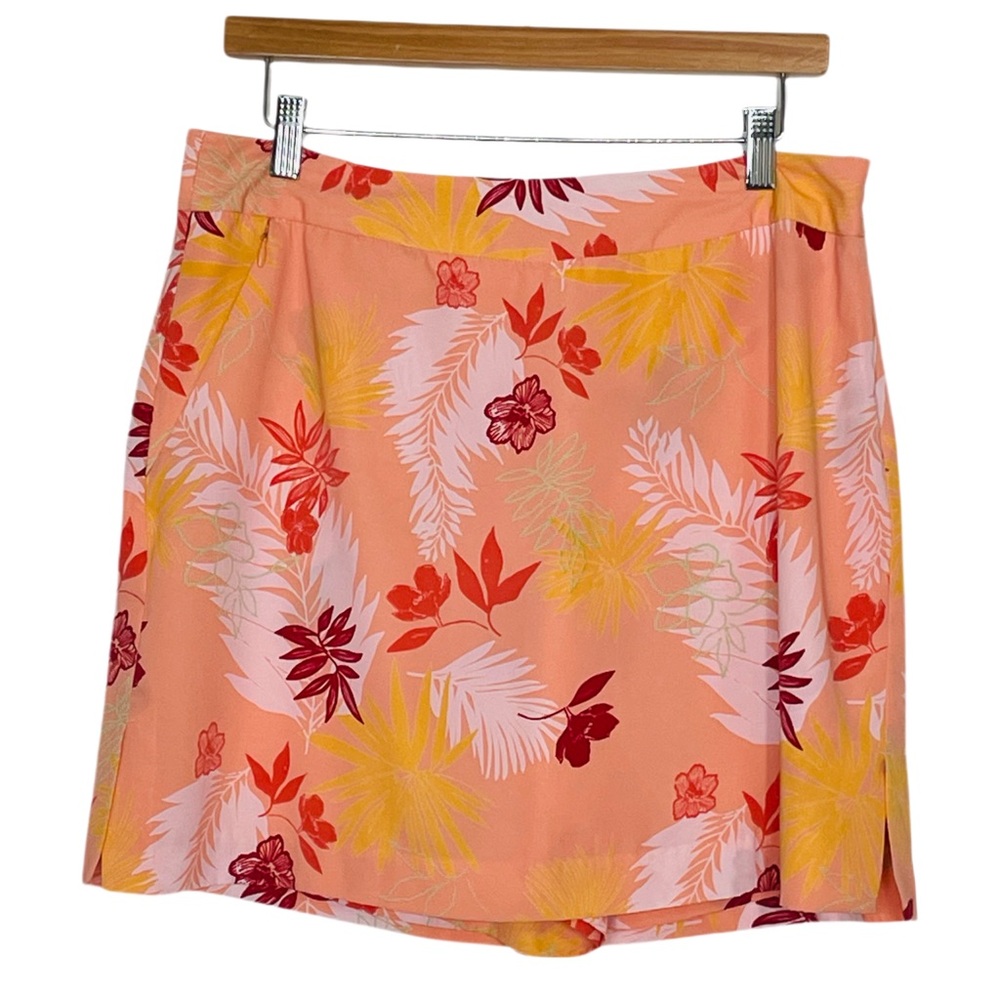 Izod Comfort Golf Skort Skirt Size 10 Orange Yellow Floral Print Pickleball